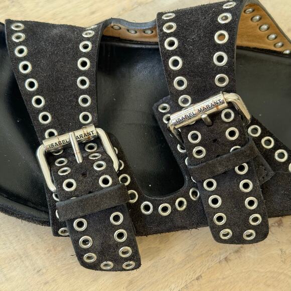 Isabel Marant Black Suede Studded Sandals Size 38 –Designer Double Buckle Slides - Picture 5 of 5